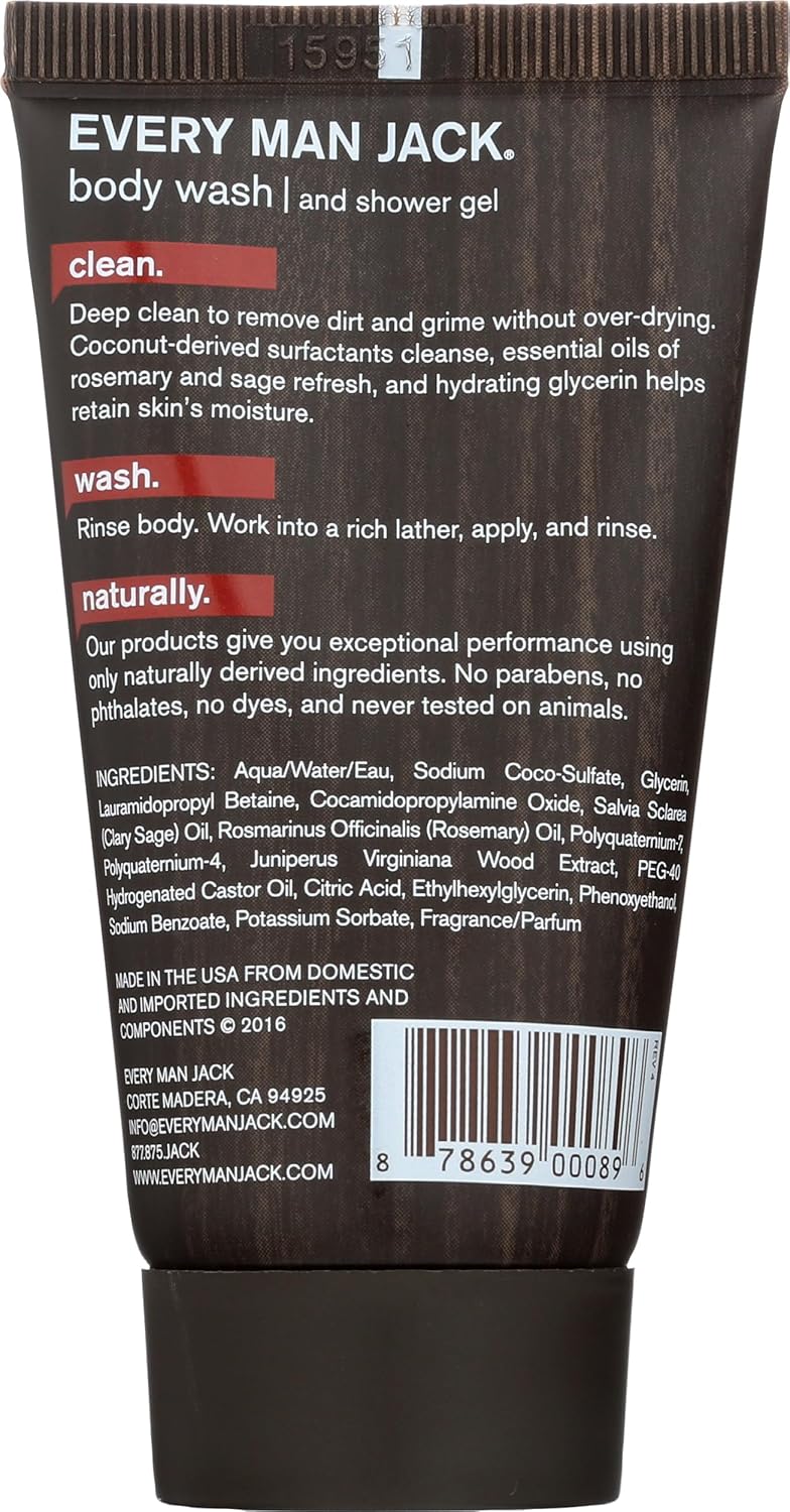 Every Man Jack | Cedarwood Body Wash - Travel Size 1.5 Fl Oz for Refreshing Cleanliness