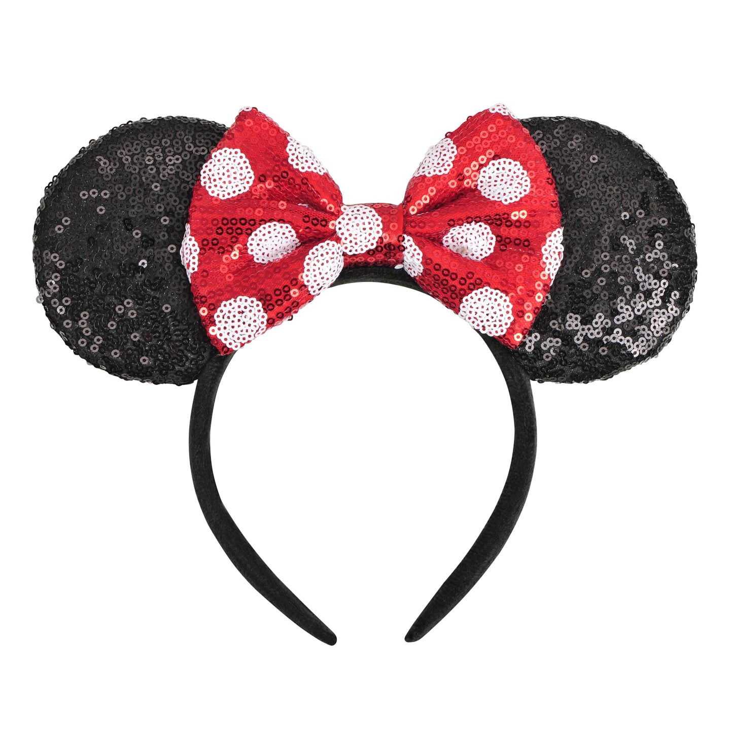 Seamoy Mouse Ears headband,2pcs Sequin Headband Glitter Hairband for Baby Shower Headwear Halloween Theme Party Decoration(Red&Polka dot)