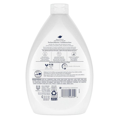 Dove Advanced Care Hand Wash Refill - Deep Moisture Liquid Soap | Value Size Pack of 3 (34 oz) for Dry Skin