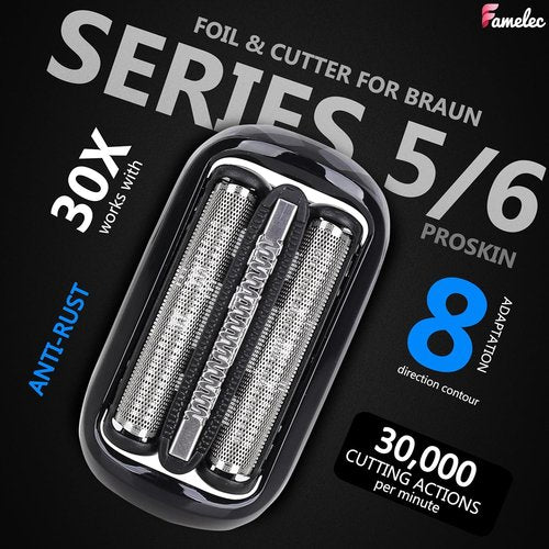 Braun 53B Replacement Head - Electric Shaver Foil & Cutter for Series 5/6 - 2 Pack