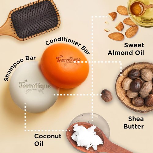 Rice Water Shampoo & Conditioner Bar Set - Citrus Scent for Thinning, Dry, Damaged Hair - Travel-Friendly 3.17 Oz