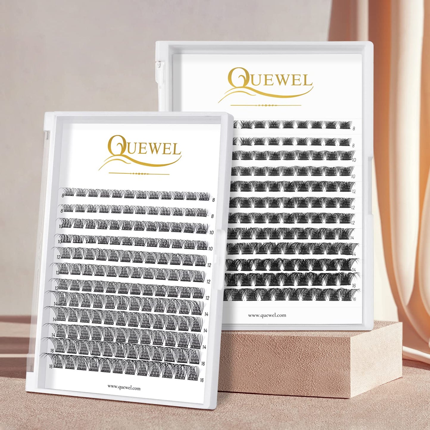 QUEWEL Cluster Lashes 144 Pcs Wide Stem Individual Lashes C/D Curl 8-16mm Length DIY Eyelash Extension False Eyelashes Natural&Mega Styles Soft for Personal Makeup Use at Home (Natural-D-MIX-144 Pcs)