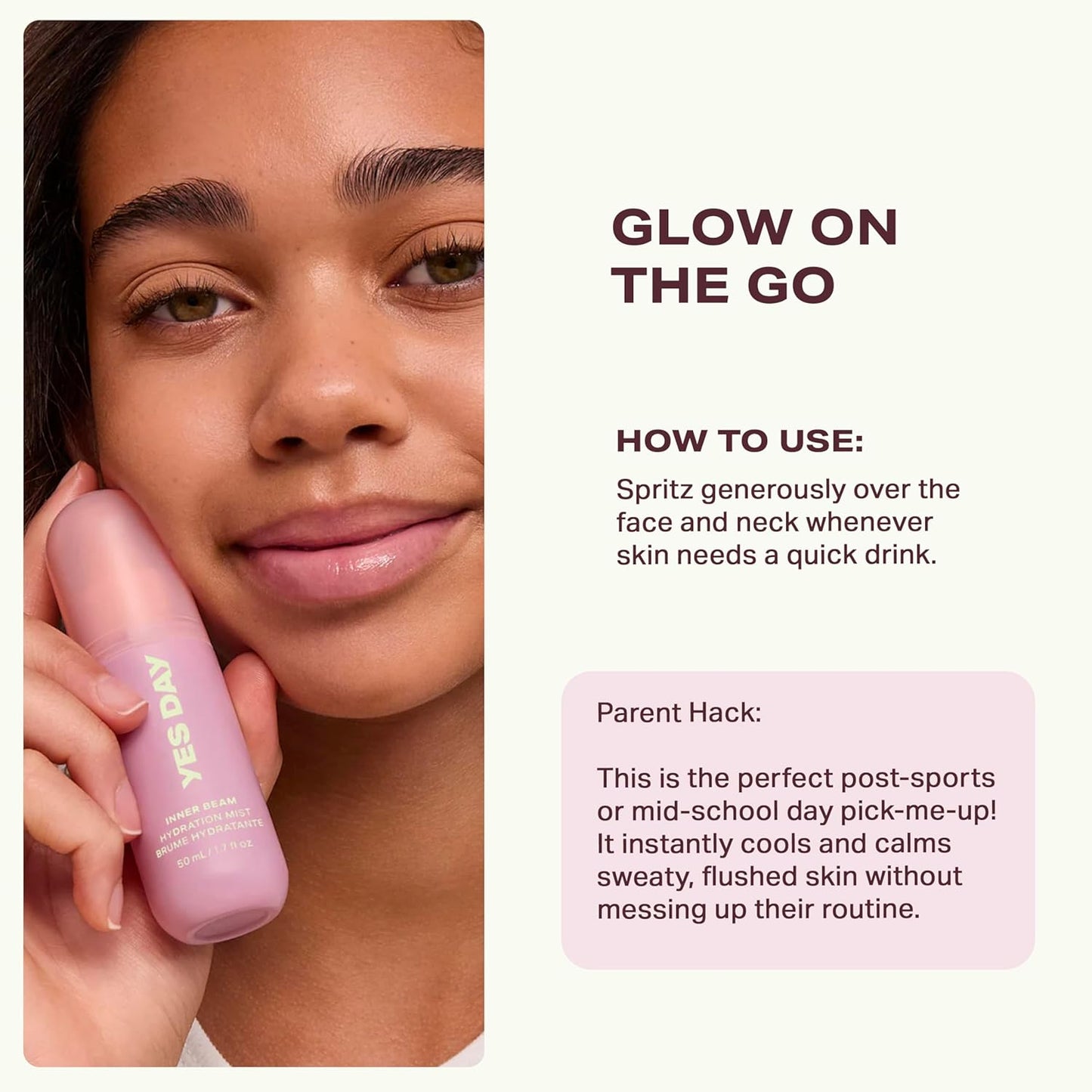 Yes Day Hydrating Face Mist for Teens - Travel Size Facial Spray with Kiwano Melon & Glucosamine (50ml)