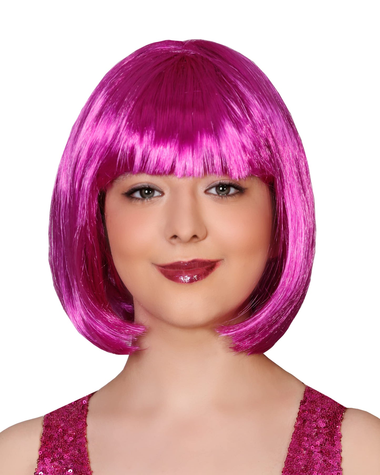 Matissa Short Straight 10" Bob Wig with Bangs Synthetic Fancy Dress Costume Halloween Party (Purple)