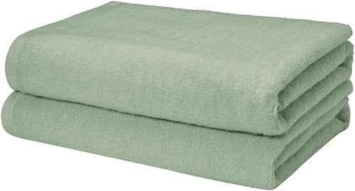 Amazon Basics 100% Cotton Quick-Dry Lightweight Moisture Absorbing Bath Towel, 2-Pack, Seafoam Green, 54" x 30"