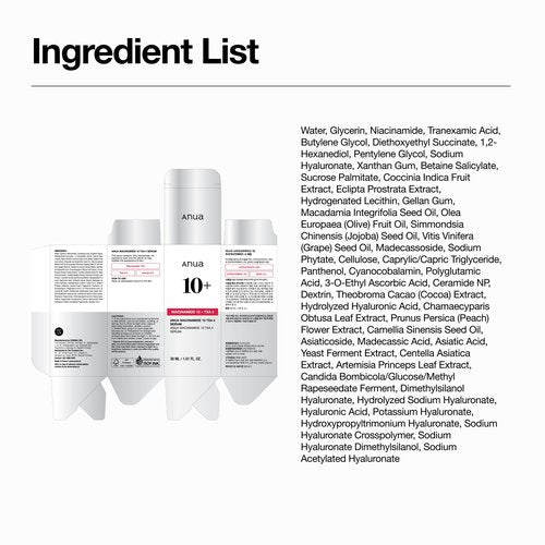 Anua Niacinamide 10 + TXA 4 Serum, Dark Spot Care, Hyaluronic Acid, Tranexamic Acid, Lightweight & Hydrating All-in-One Daily Facial Serum for Glass Skin, Korean Skincare, 1.01 fl.oz