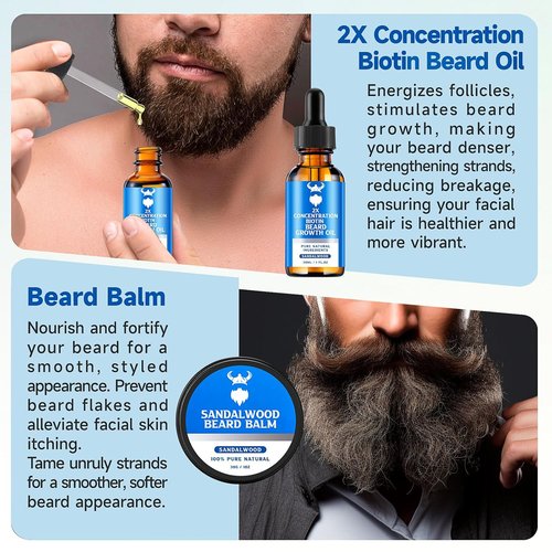 Beard Growth Oil & Balm Kit by [Brand Name] - 2X Biotin Concentration, Natural Argan & Jojoba Oils