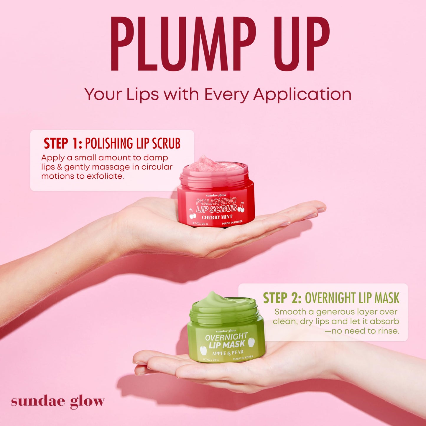 Sundae Glow Apple, Pear, Cherry & Mint Lip Mask and Scrub - Dermatologist Tested, Hydrating & Exfoliating, Korean Skin Care, Nourishes, Softens & Brightens Lips - Vegan & Natural - 1 Pack