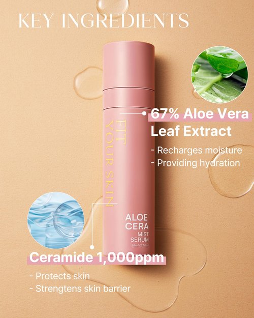 FIT YOUR SKIN Aloe Cera Mist Serum - Vegan Hydrating Face Spray with Aloe Vera and Ceramide for Rough and Dry Skin - Refreshing & Hydrating Facial Mist - Fresh Herb Citrus Scent, 2.7 fl.oz.