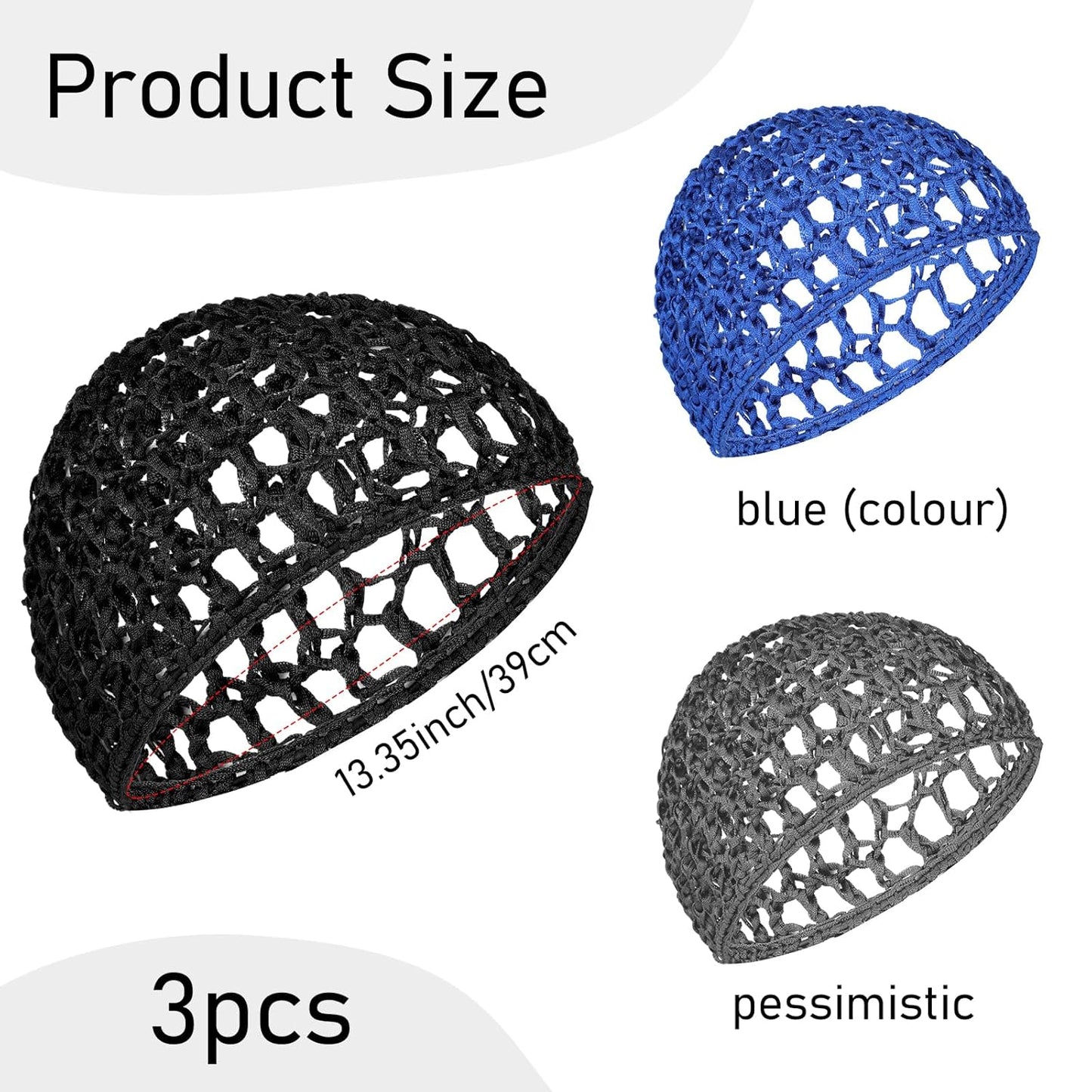 Skiennix Soft Rayon Crocheted Sleep Caps - Elastic Mesh Hair Snoods for All Hair Types | 3 Pcs Set