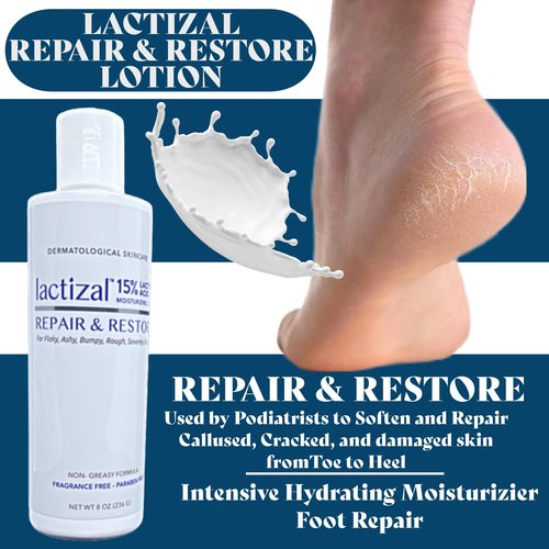 LACTIZAL Repair & Restore lotion With 15% Lactic Acid – 8 oz bottle – 2-in-1 Intensive Exfoliator and Moisturizer For Extream Dry Skin