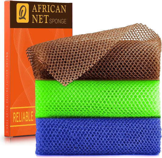 UJFQBH African Bath Sponge Set - Exfoliating Shower Body Scrubber | 3 Colors for Daily Use