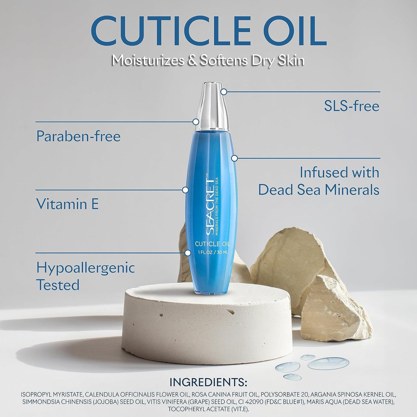 SEACRET Cuticle Oil - Fast-Absorbing Nail Treatment with Precision Dropper | Nourishing Dead Sea Minerals & Vitamin E