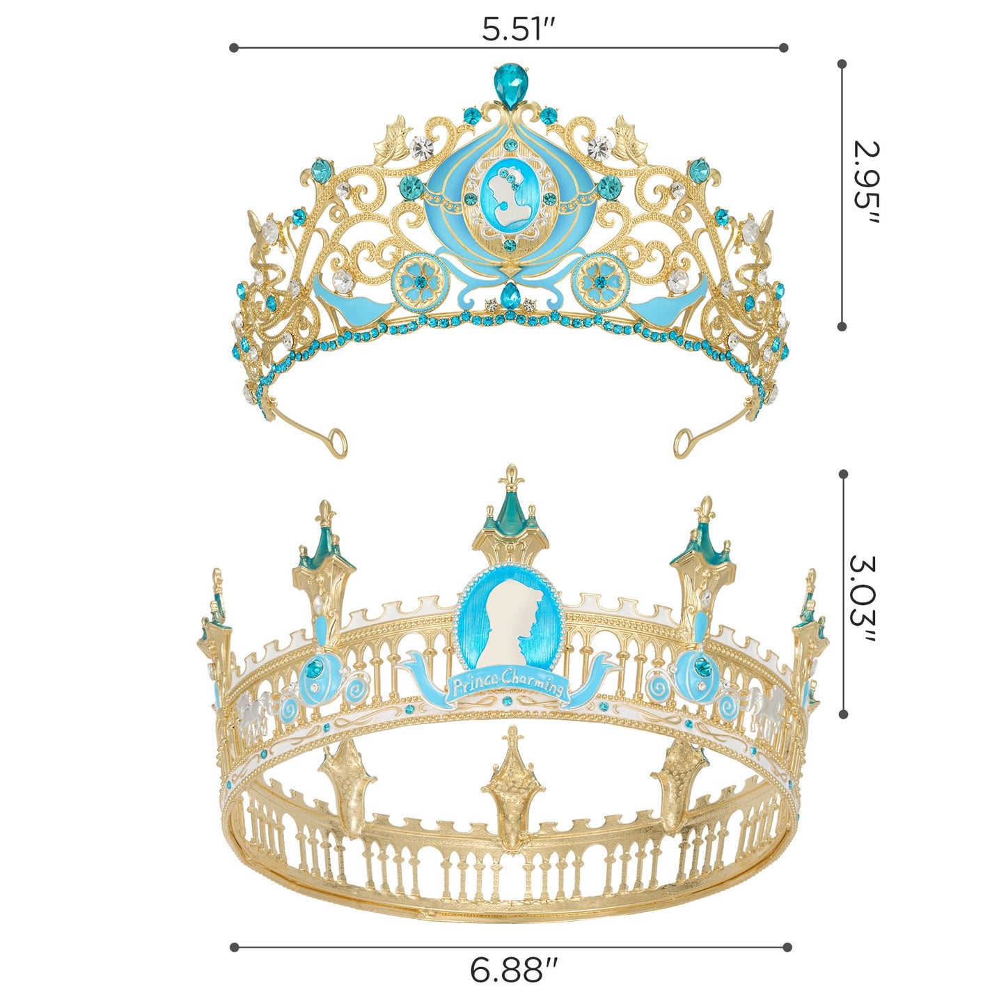 SWEETV Couple Crowns for Women & Men,Crystal Queen Tiara King Crown Set,2-Pack Midnight Magic Medieval Hair Accessories for Prom Wedding Photo Shoot Birthday, Gold+Blue