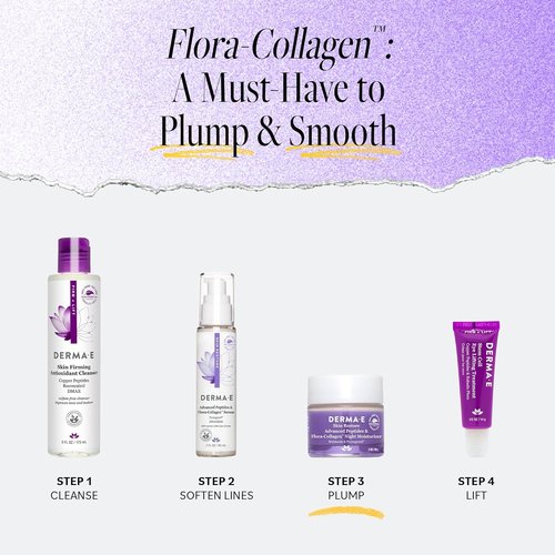 Derma E Advanced Peptides Night Moisturizer - Vegan Flora-Collagen Cream for Hydration & Elasticity, 2 Oz