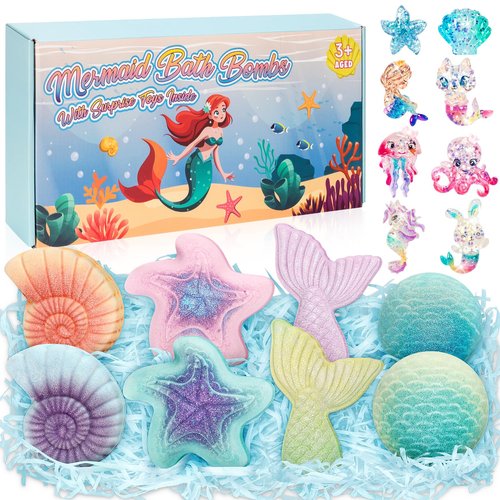 8 Packs Bath Bombs for Kids Girls, Bath Bomb with Surprise Toys Inside, Bath Toys for Kids Aged 4-8, Easter Basket Stuffer Gifts for Girls 3 4 5 6 7 8
