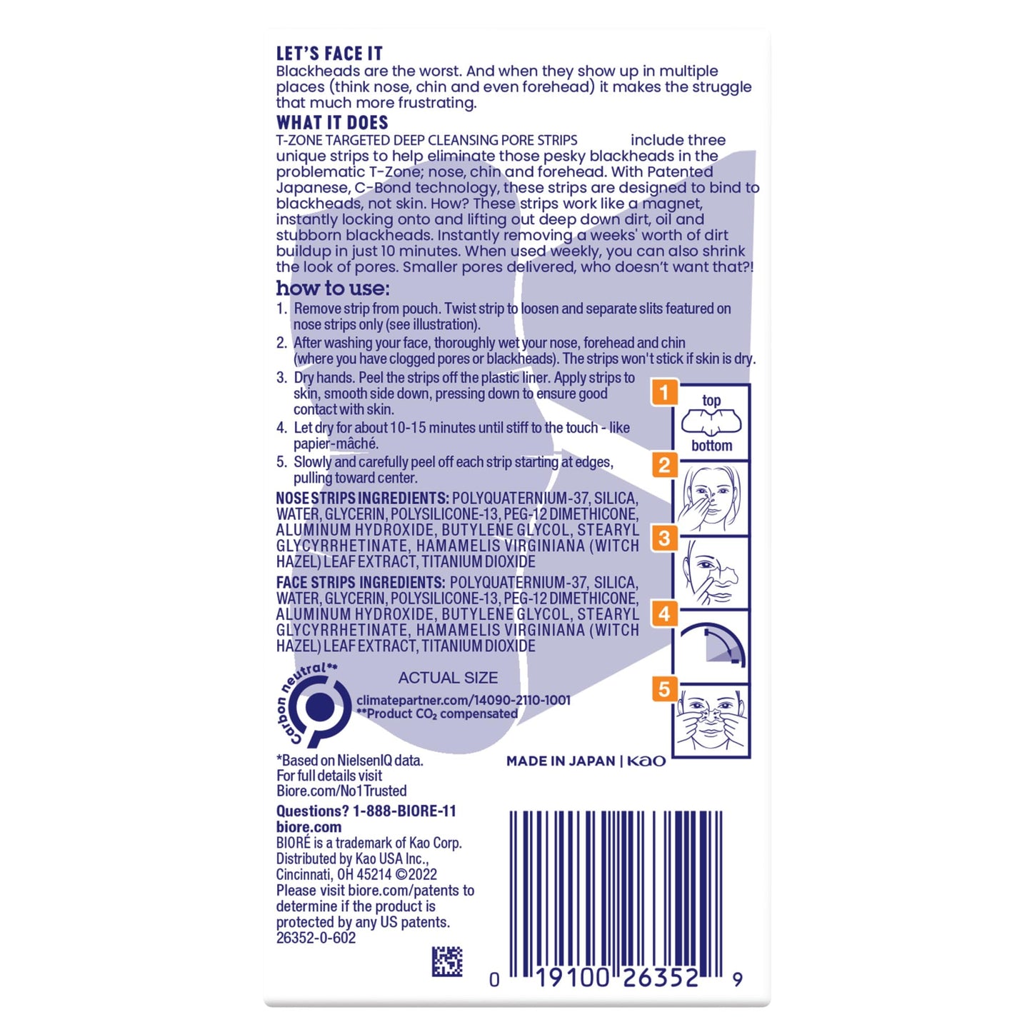 Bioré T-Zone Blackhead Remover Strips, Deep Cleansing Pore Strips, (5 Nose + 5 Face + 5 Chin Strips), Instant Pore Unclogging for the T-Zone Area, 15 Count