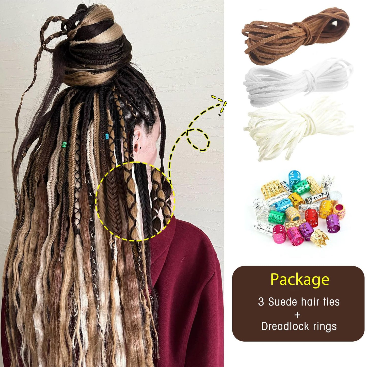 WIGNEE 24 Inches 20 Strands Double Ended Dreadlock Extensions Dreads Extensions Boho Curly Braid in Dreadlock Extensions Synthetic Dreadlock Extensions for White Women (24 Inch, 1B/30)