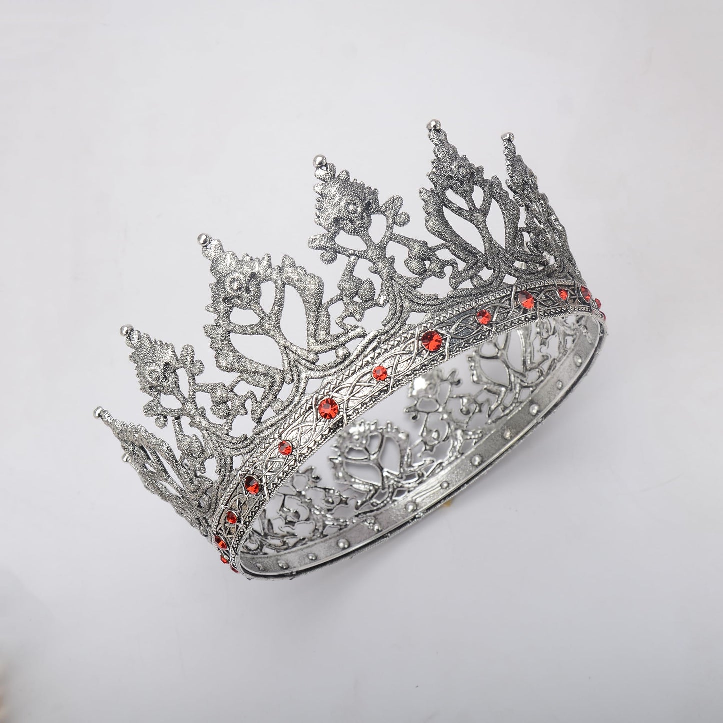 S SNUOY Silver Crowns for Women Royal King Crown for Men with Red Rhinestones Alloy Cosplay Headband for Birthday Homecoming Party Halloween Christmas