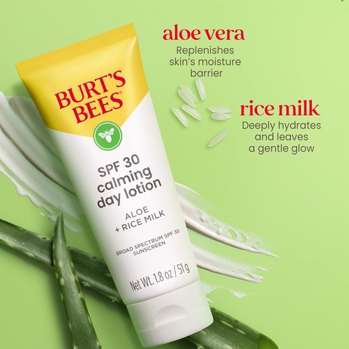Burt's Bees SPF 30 Calming Day Face Lotion - Soothes Sensitive Skin with Aloe & Rice Milk | 1.8 oz Tube