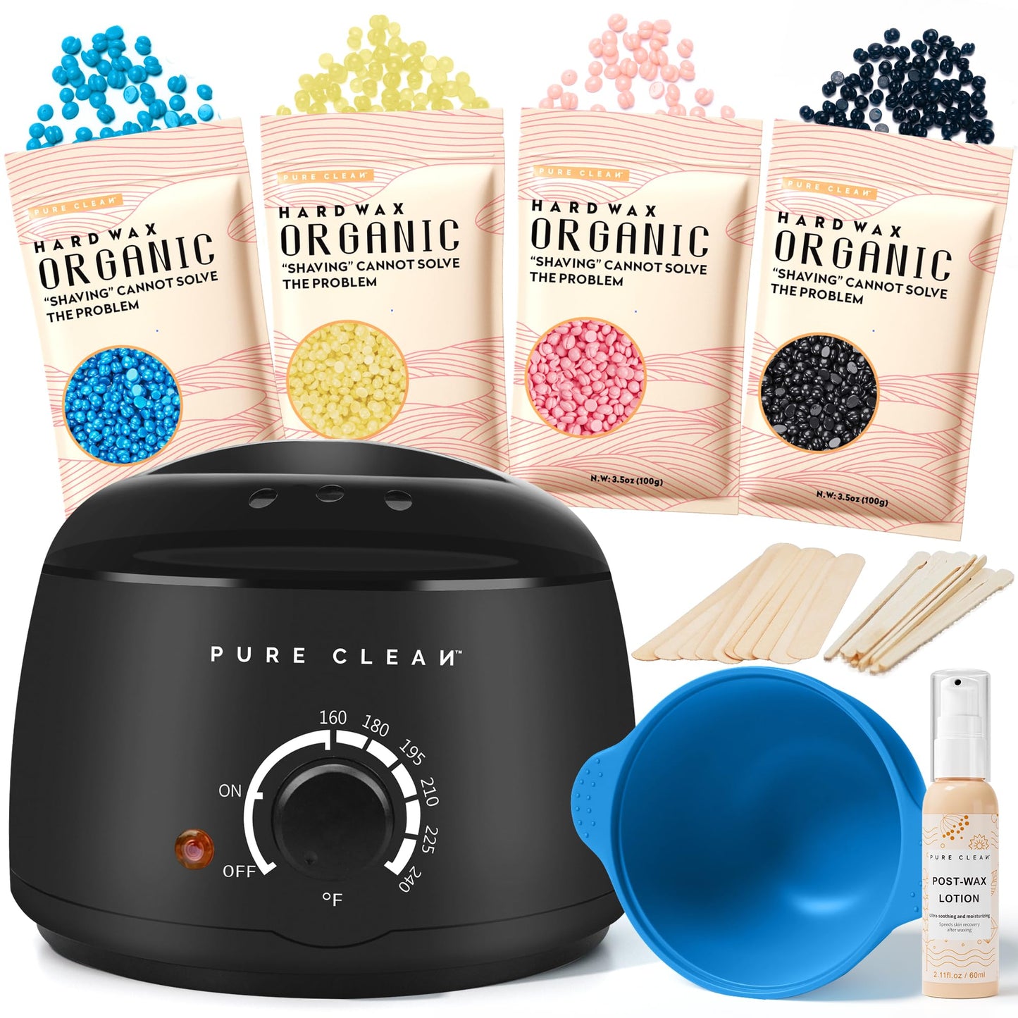 PURECLEAN Waxing kit, Hair Removal Home Wax Warmer, Hard Wax Kit with 4 Formula Hard Wax Beads for Full Body, Legs, Face, Eyebrows, Bikini Women Men At Home Waxing
