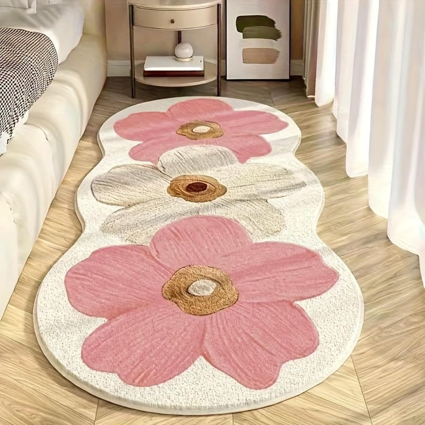 Skiennix Spring Floral Pattern Bedroom Rug - Soft Non-Slip Washable Floor Mat | 47.2" x 15.7" Pink Decor
