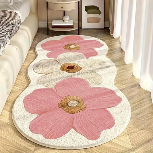 Skiennix Spring Floral Pattern Bedroom Rug - Soft Non-Slip Washable Floor Mat | 47.2" x 15.7" Pink Decor