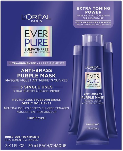 L'Oreal Paris EverPure Purple Rinse-Out Mask - Anti-Brass Treatment for Bleached Hair | 3 Ounce