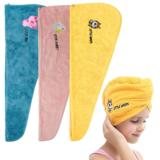 ROMASA Hair Drying Towel for Kids Microfiber Hair Towel Wrap with Buttons Super Absorbent Twist Turban Shower Gift for Women and Girls