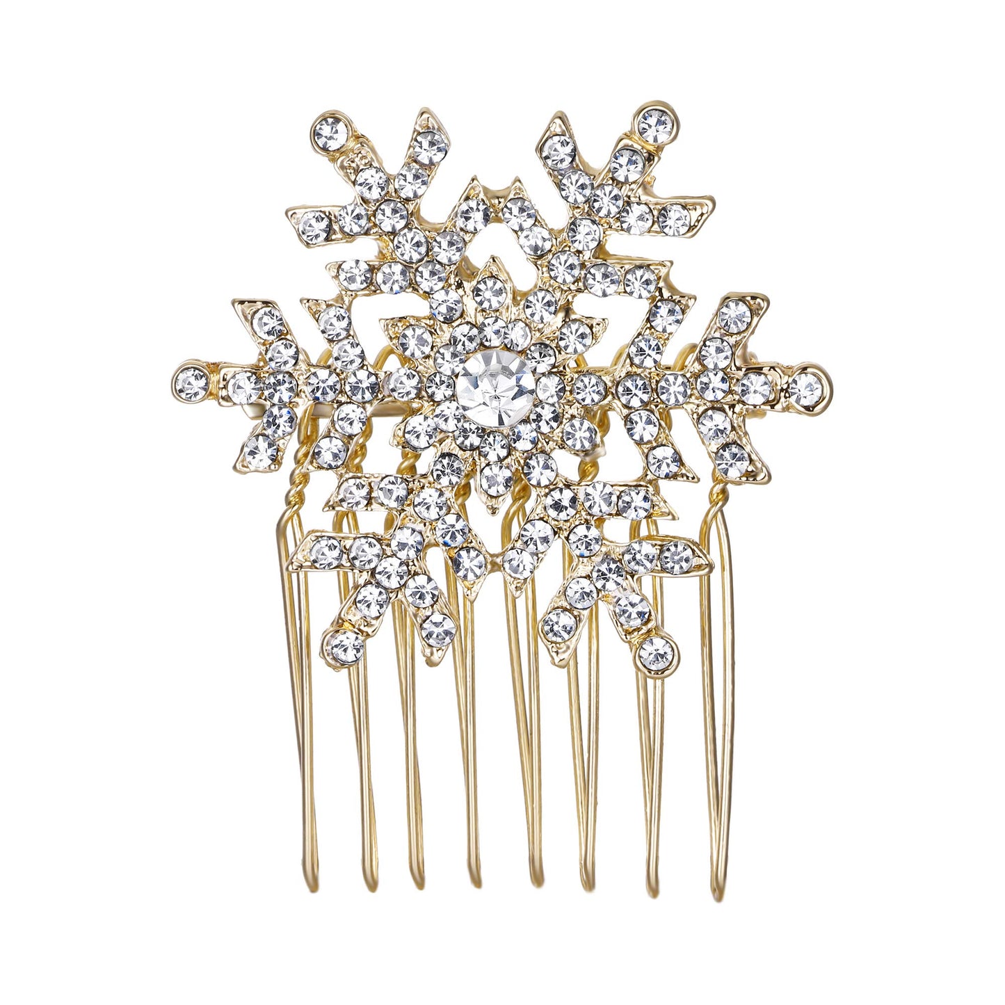 EVER FAITH Winter Snowflake Hair Side Comb Clear Austrian Crystal Gold-Tone