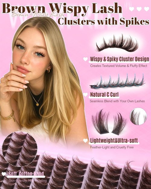 Winifred Brown Lash Clusters Kit Wispy Cluster Eyelash extensions Volume Lash Extension Kit Spiky Individual Lashes C Curve Eyelash Clusters 204pcs DIY 12-18mm Lashes Extension with Lash Glue