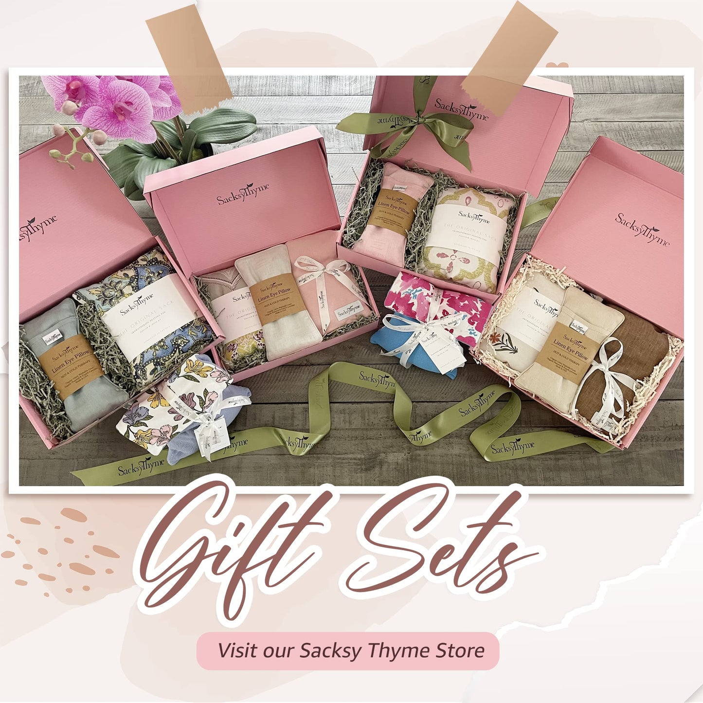 Sacksy Thyme Organic Linen Eye Pillow - Lavender & Flaxseed for Relaxation, Yoga, Stress Relief - Microwavable Heating Pad & Cool Compress - Made in USA - Gifts for Meditation - (Unscented)