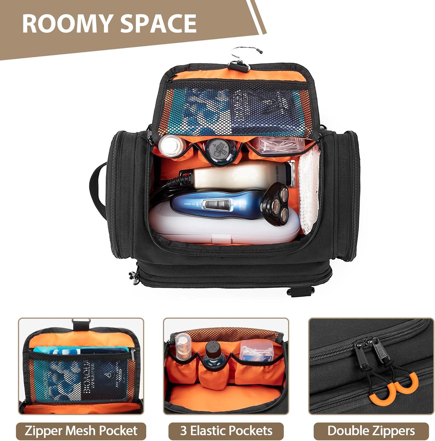 Skiennix Tactical Toiletry Bag - Hanging Hygiene Organizer for Travel Essentials | Black