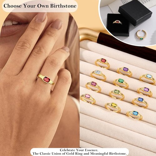 **Regine Switzerland Gold Rings for Women - Non-Tarnish Birthstone Adjustable Stackable Ring | Perfect Gift for Mother's Day, Graduation, and Anniversaries**