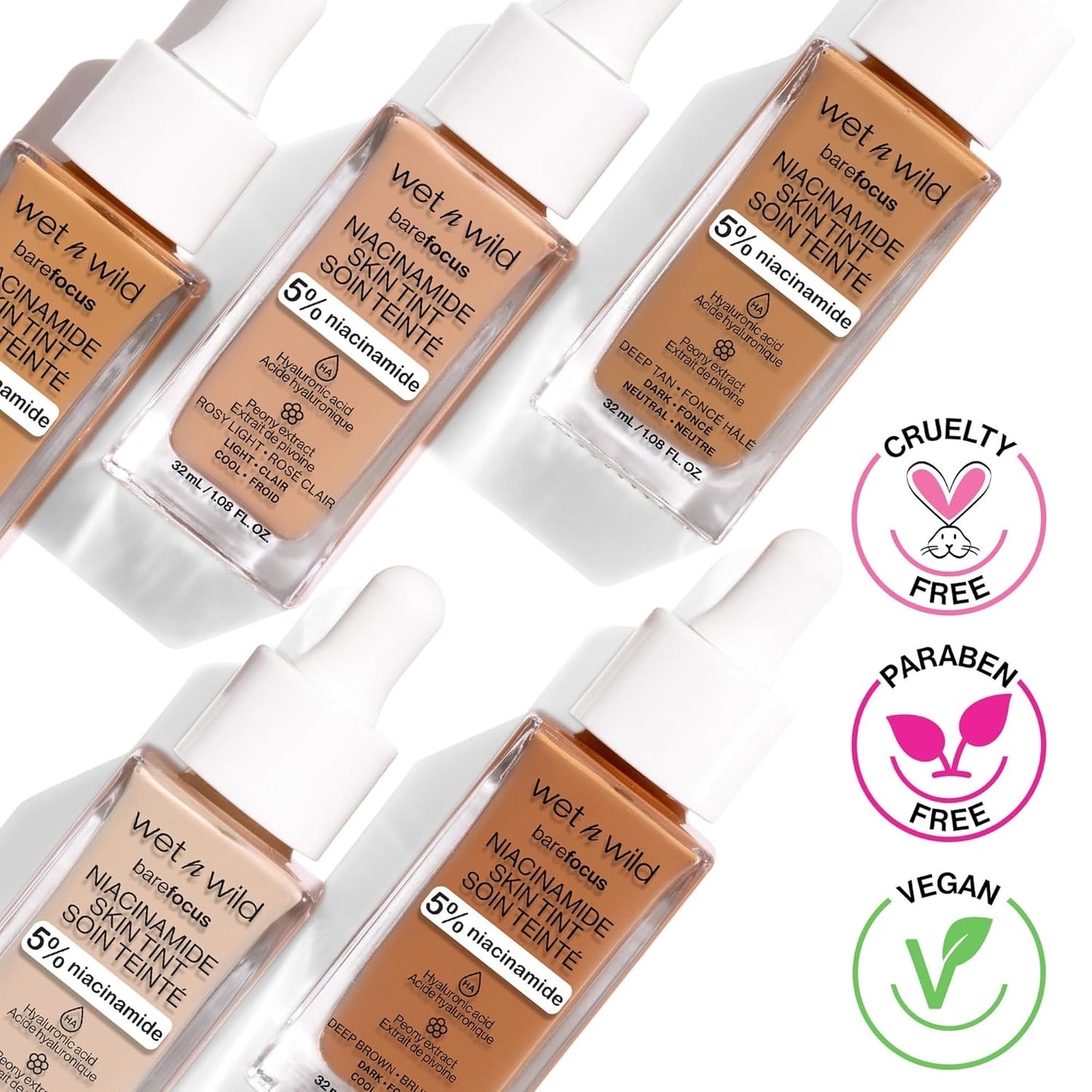 Wet n Wild Bare Focus Skin Tint - 5% Niacinamide, Buildable Sheer Coverage, Hydrating & Cruelty-Free | Medium Beige