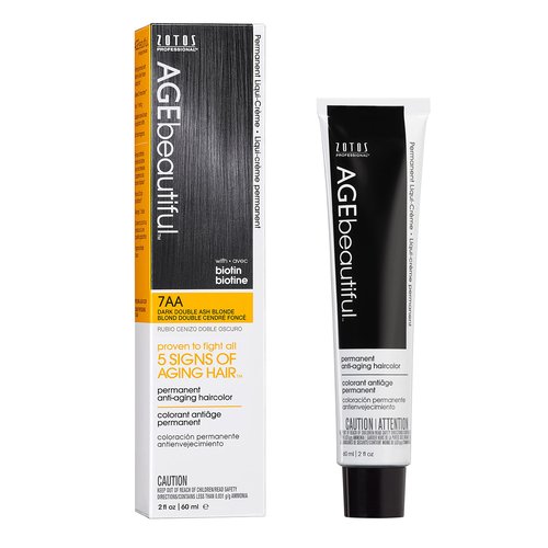 AGE beautiful Permanent Hair Color Dye Liqui Creme | 100% Gray Coverage | Anti-Aging Haircolor | Biotin for Thicker, Fuller Hair | Professional Salon Coloring | 7AA Double Ash