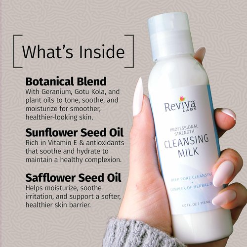 Reviva Labs Cleansing Milk - Gentle Facial Cleanser with Aloe & Botanical Oils - Hydrating Vegan Face Wash for Sensitive Skin - 4 fl oz