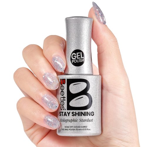 Beetles Glitter Gel Nail Polish - 15ml Stay Shining Holographic Stardust Gel Polish Diamond-Shine Silver Nail Art Uv Led Home Salon Long-Lasting Soak-Off Holographic Glitter Gel Gift for Women