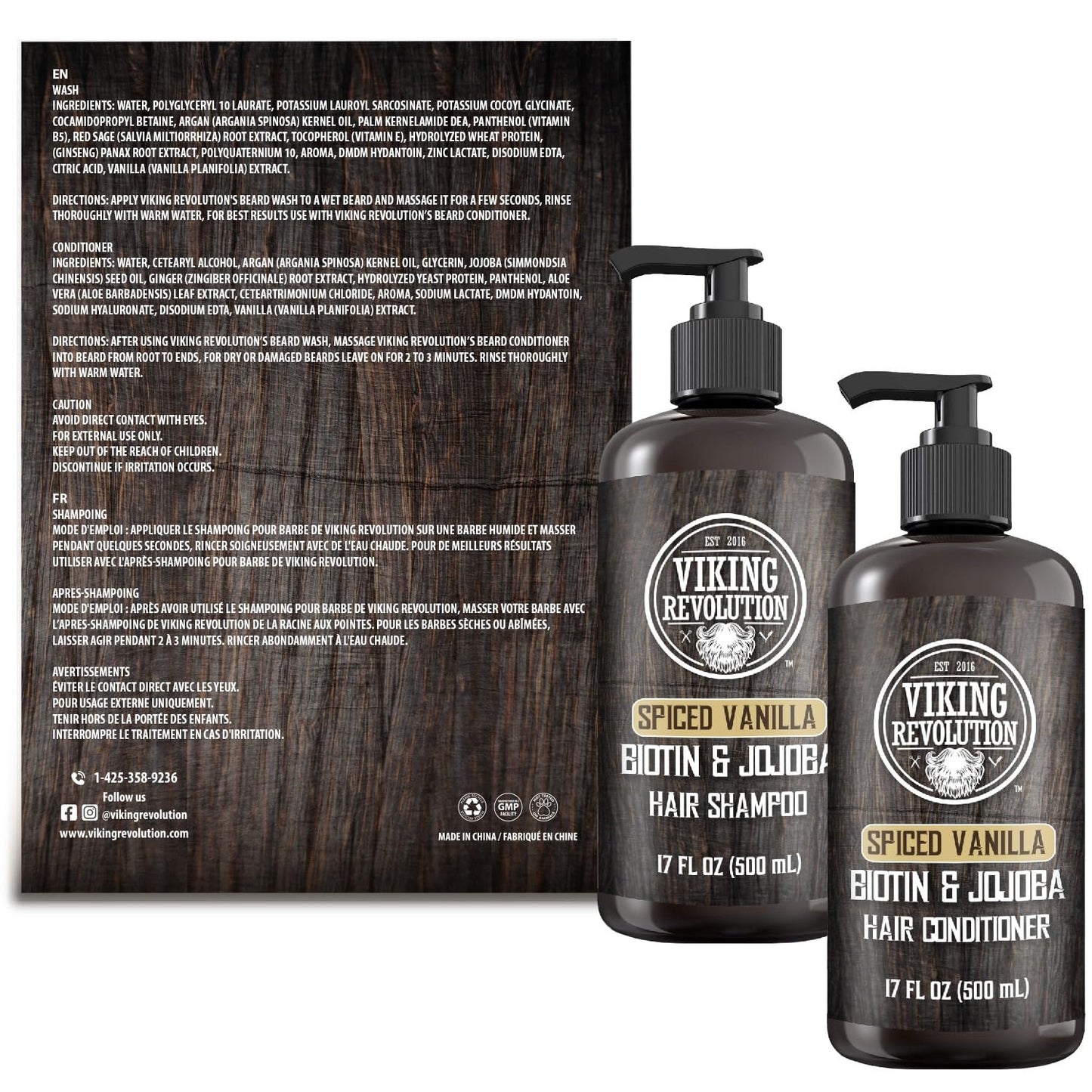 Viking Revolution Beard Wash & Conditioner | Argan & Jojoba Oil - Softens & Strengthens (17oz Spiced Vanilla)