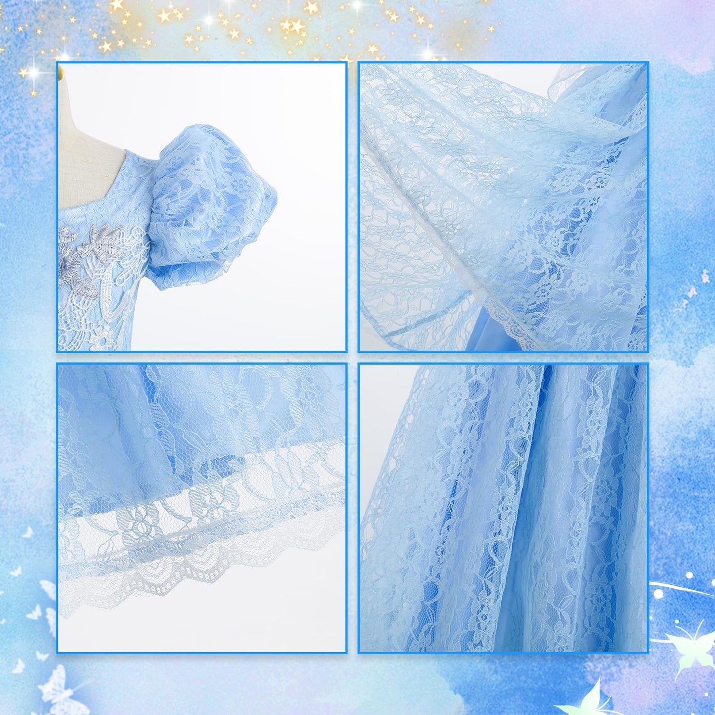 LJNYIE Princess Dresses for Girls-Girls Blue Princess Costume Puff Sleeve 3-11 Year Old for Birthday Christmas Party（8-9 Years）