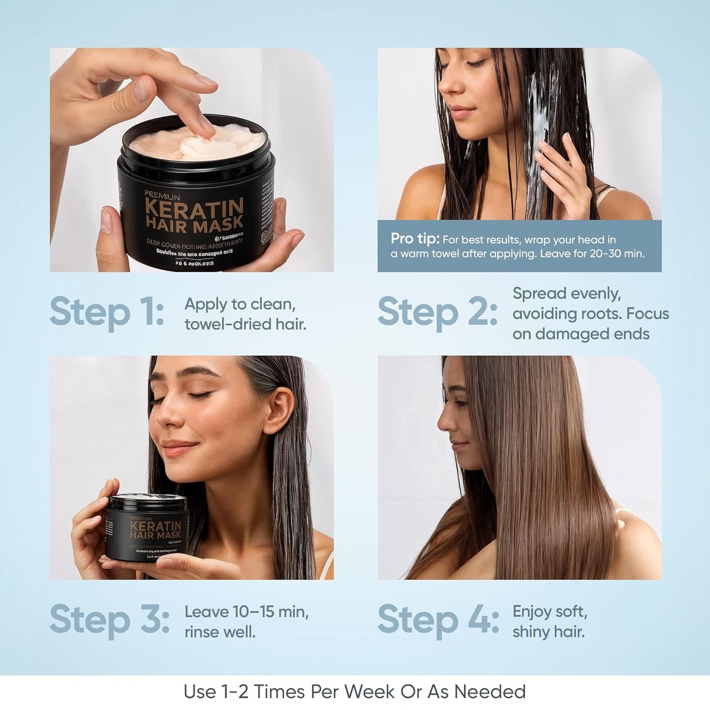 SUNATORIA Keratin Hair Mask - Deep Repair for Dry, Damaged Hair - Hydrolyzed Keratin & Argan Oil | 8.5 fl oz