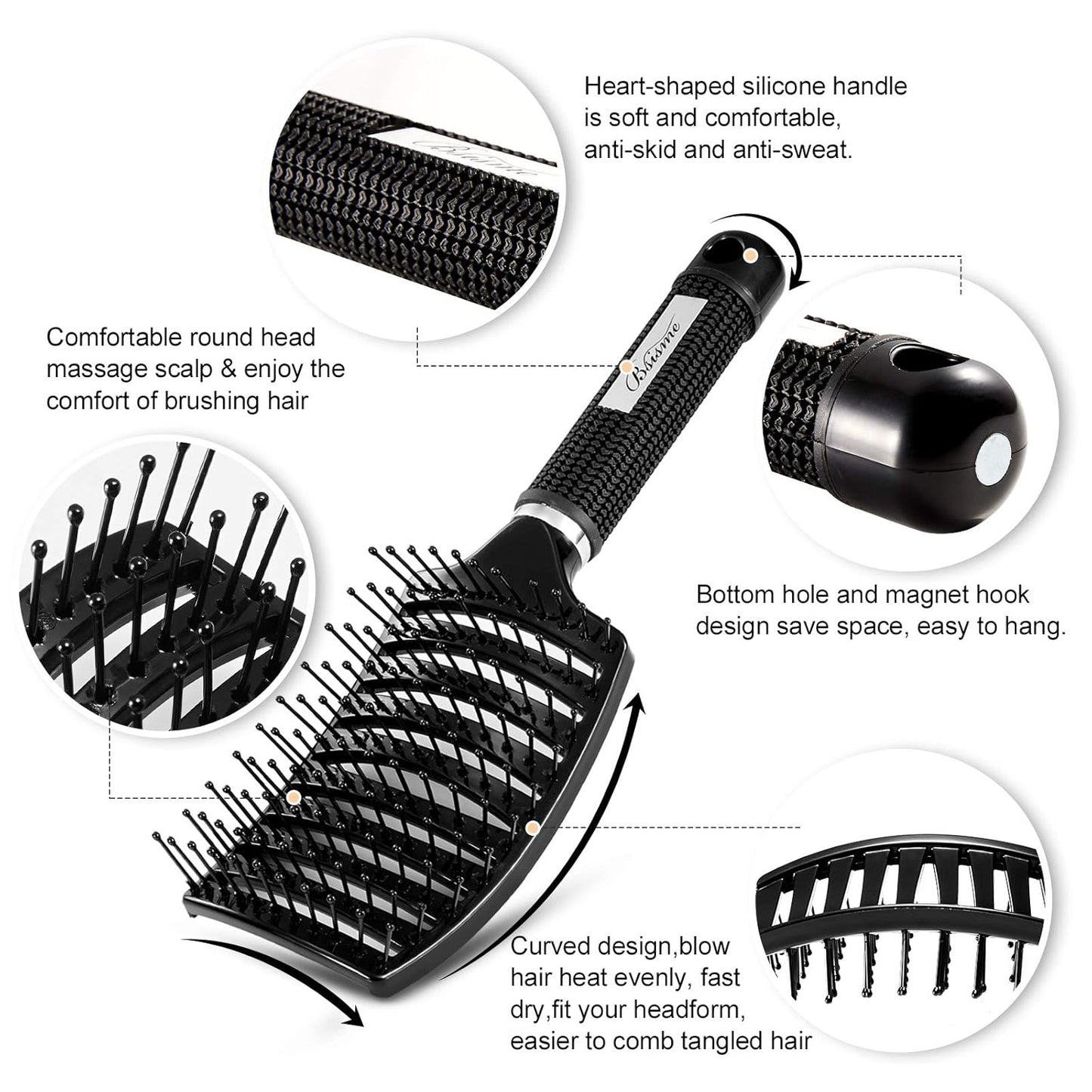 Skiennix Professional Curved Vented Hair Brush - Faster Blow Drying for All Hair Types