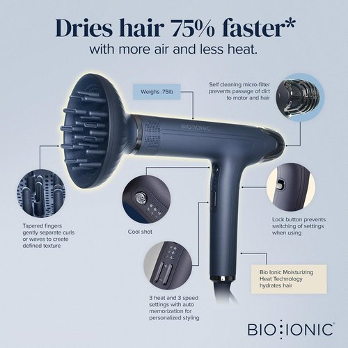 Bio Ionic Smart-X Hair Dryer - High-Efficiency Blow Dryer with Diffuser & 3 Heat Settings | Reduces Frizz