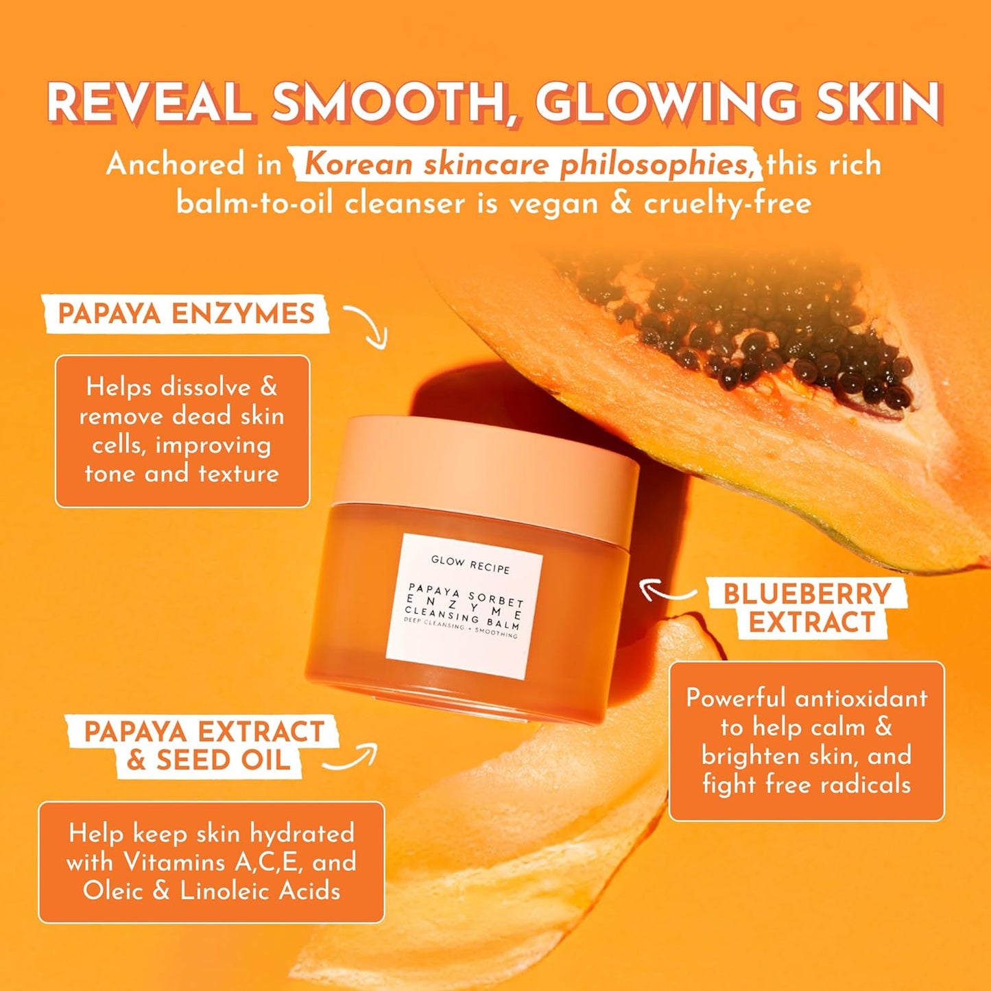 Glow Recipe Papaya Enzyme Cleansing Balm - Gentle Exfoliating Makeup Remover | Hydrating 3.38 oz
