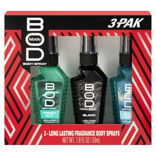 BOD Man Body Spray Gift Set - Fresh Guy & Blue Surf | 3-Piece Black Collection