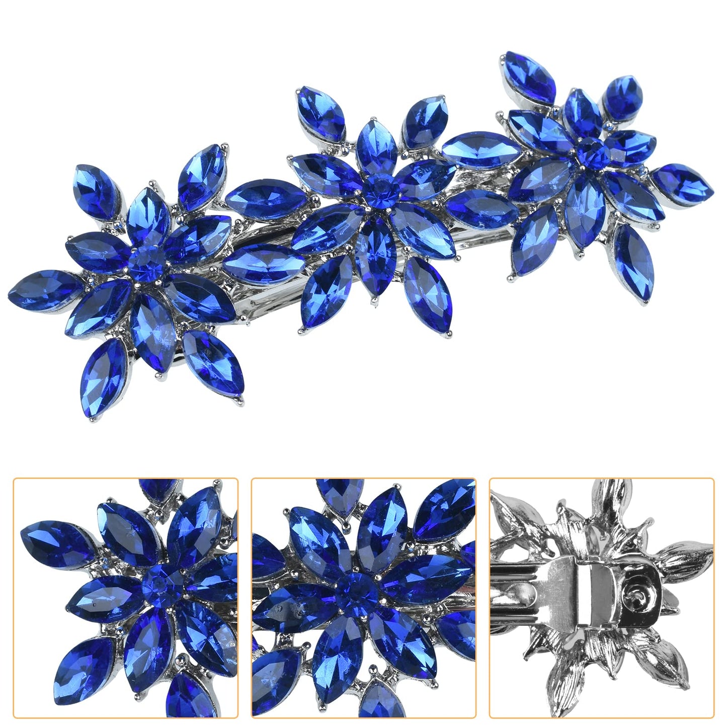 Austrian Crystal Hair Clips, Rhinestones Hairpins Barrettes, White Sparkly Hairgrip Hair Headwear Accessories for Women Girl-Blue