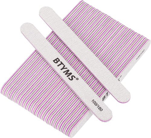 BTYMS Nail Files - 25 Pcs Double-Sided Emery Boards for Acrylic & Natural Nails - 100/180 Grit