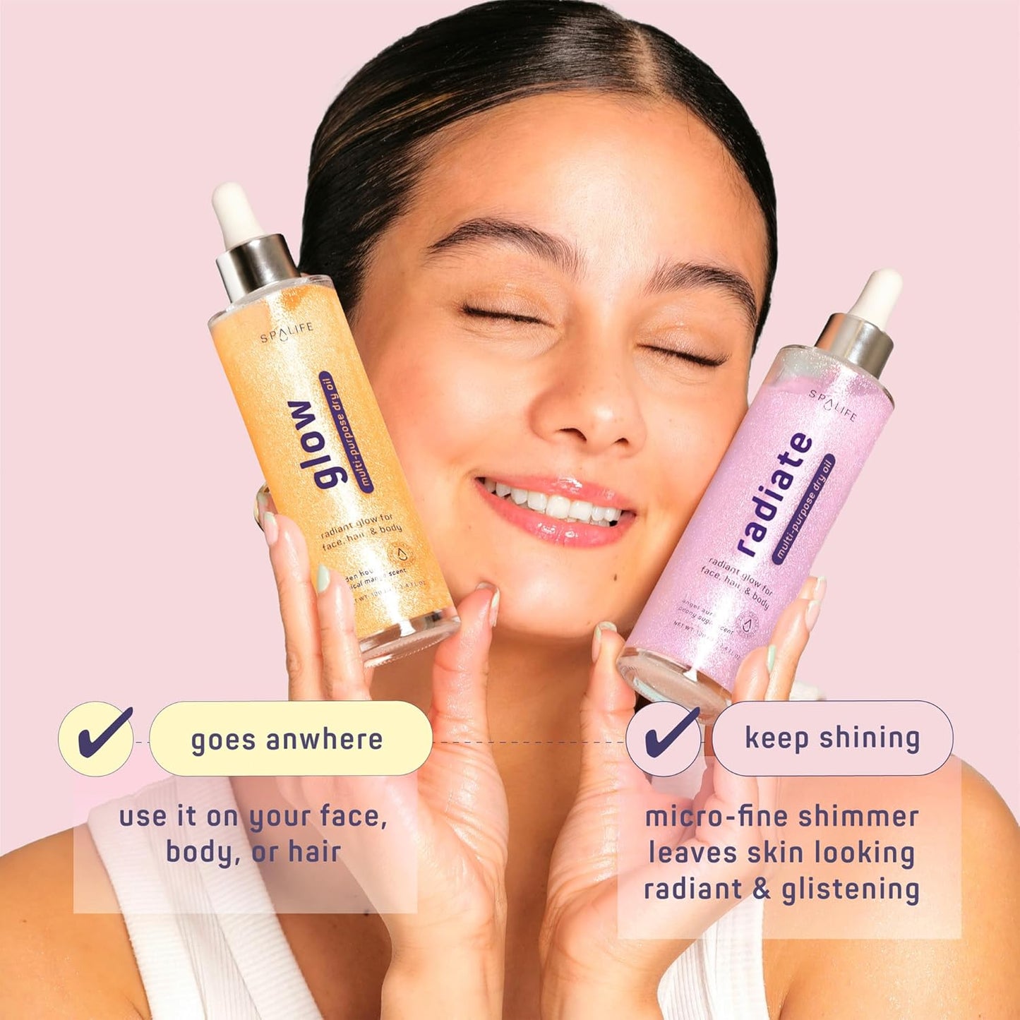 SpaLife Beauty Radiate & Glow Shimmer Oil Bundle - Hydrating Dry Oil Duo with Mango & Peony Scents