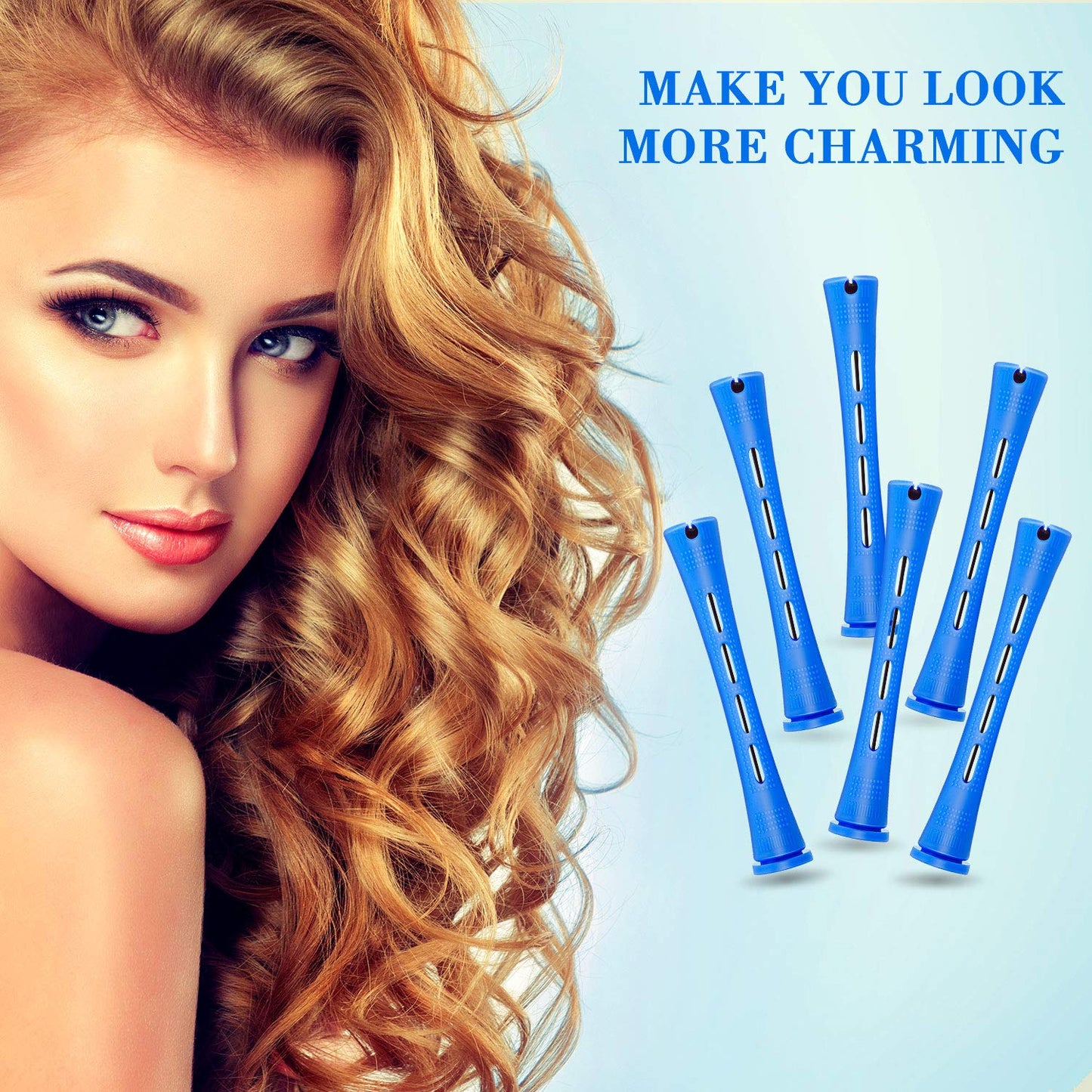 WILLBOND Hair Perm Rods - 96 Pcs Heatless Curlers with 2 Steel Pintail Combs | 0.35 Inch, Blue