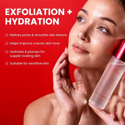 Koji White Exfoliating Toner - Hydrating 5% PHA BHA Formula with Niacinamide & Kojic Acid | 5.07 Fl Oz